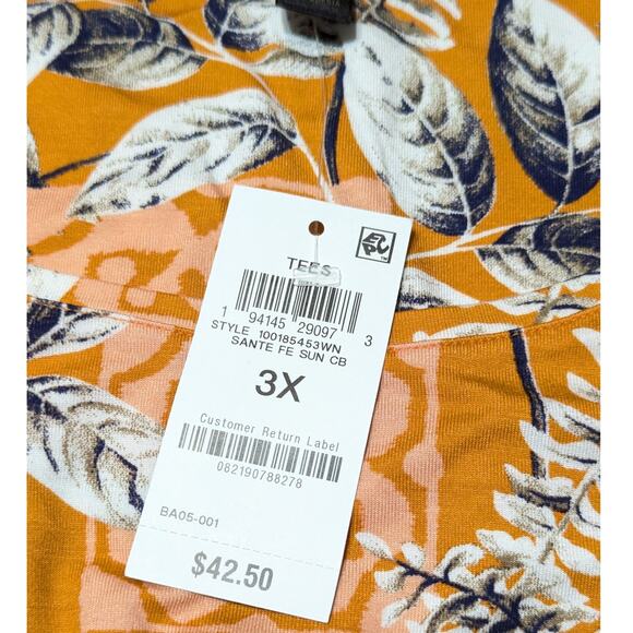 JM Collection Women's Plus Size 3X Tropical Maze Short Sleeve Cold-Shoulder Top - Picture 2 of 11